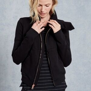 Frank & Eileen Tee Lab Asymmetrical Gold Zip-Up Black Fleece Sweatshirt / Jacket